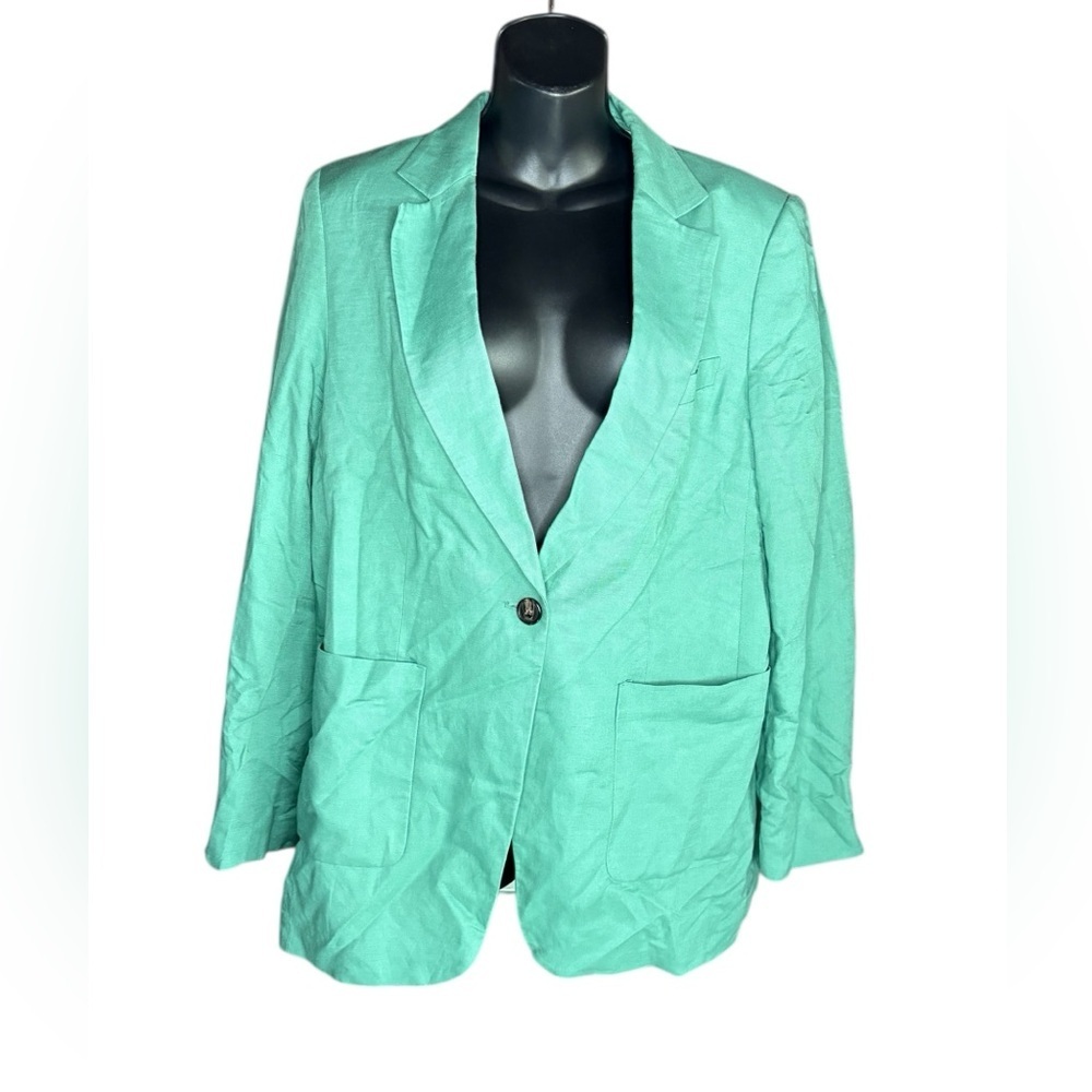 H&M Linen blend oversized blazer turquoise size M preloved without flaws